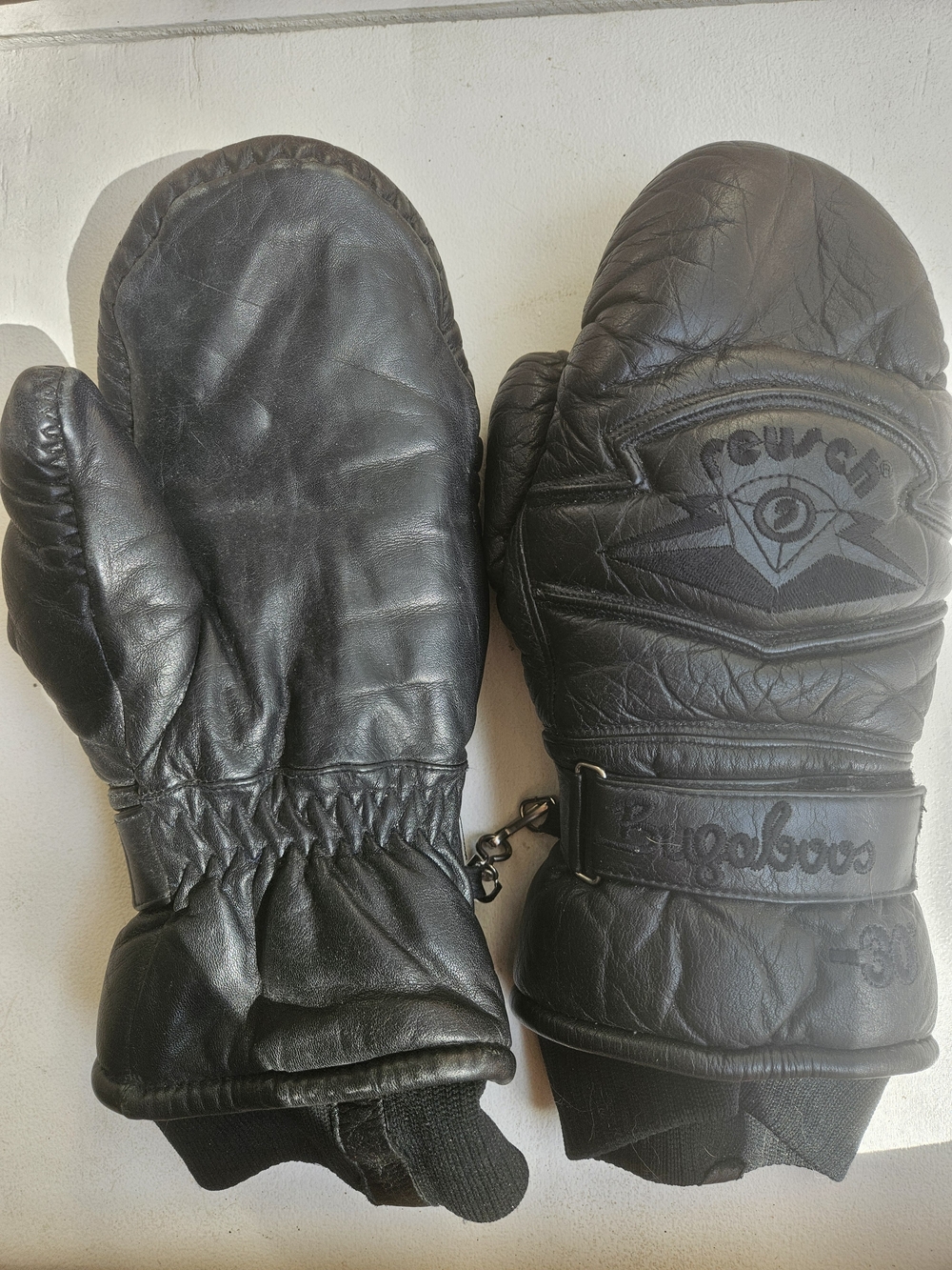 Vintage Men's Black Leather Mittens with Adjustable Wrist Strap